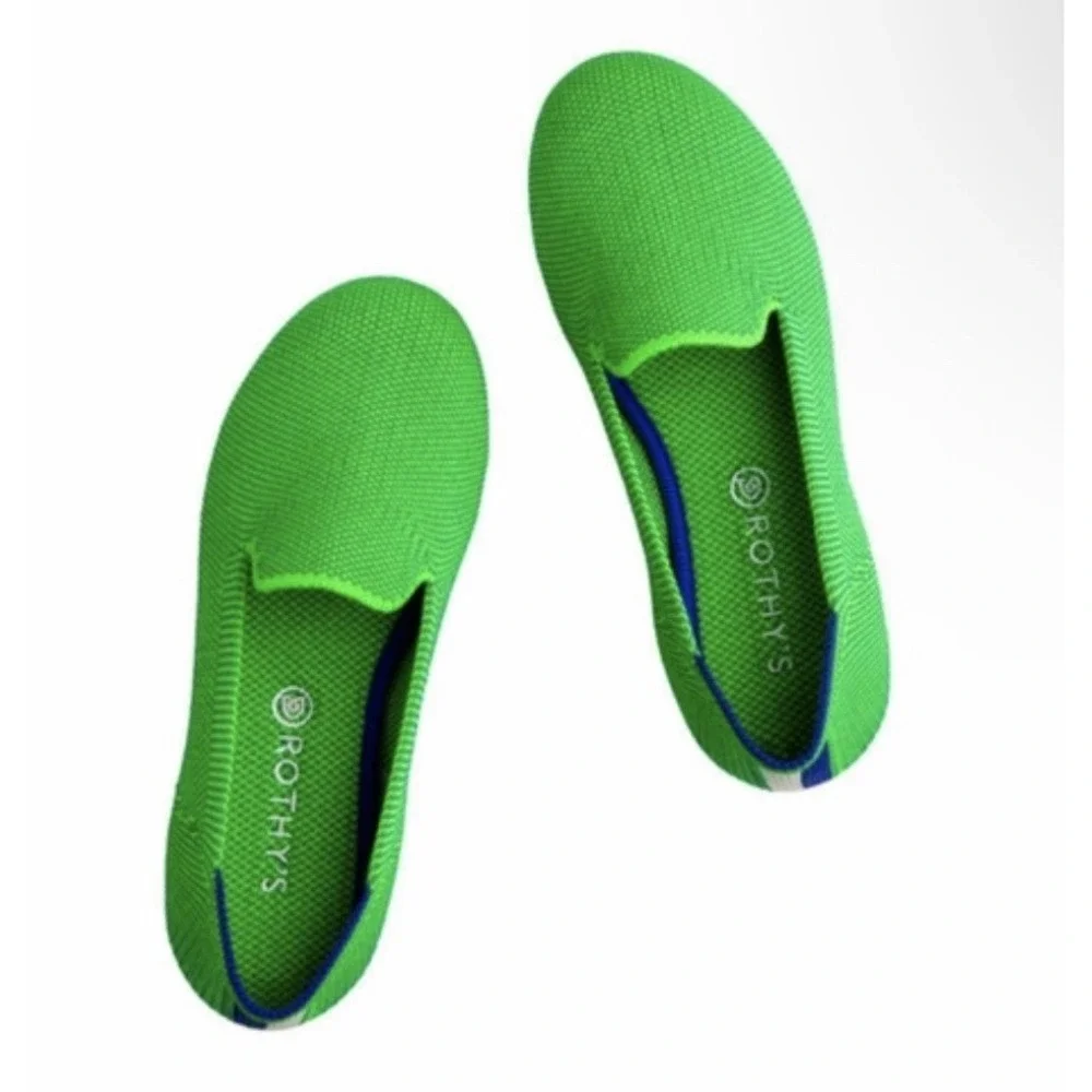 New Rothy's Kids 13 Mini Loafers Round Toe Knit Slip On Flats Jelly Bean Green